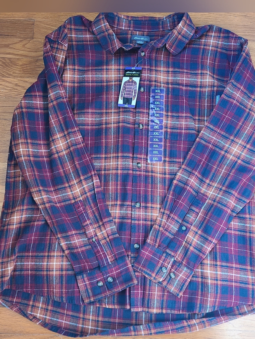 Eddie Bauer Plaid Button-Down Shirt Flannel- Beige, Red & Blue Sz XXL